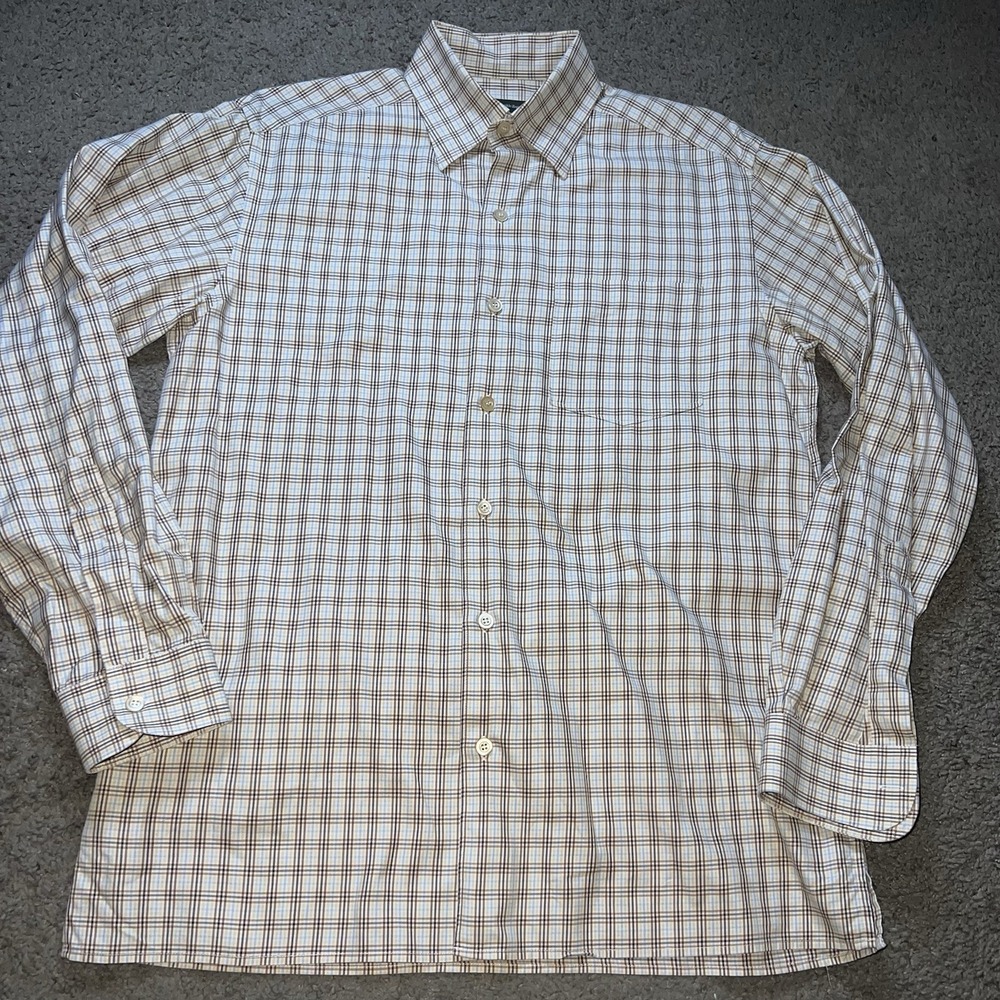 Ermenegildo Zegna Men's Plaid Button Down Long Sleeve Shirt Size Medium Gingham - Picture 3 of 6